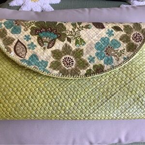 Floral Woven Clutch - Green and Cream